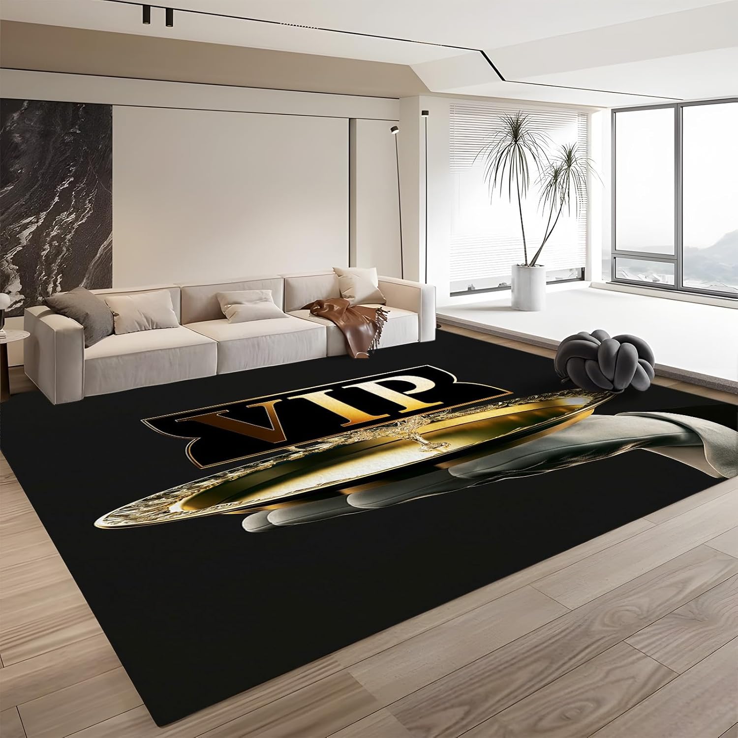 Luxury Black Background Area Rugs, Gold and VIP Kids Rug for Room Sofa Living Room Mat Bedroom Kitchen Home Decor Floor Mats, 5 x 8 ft