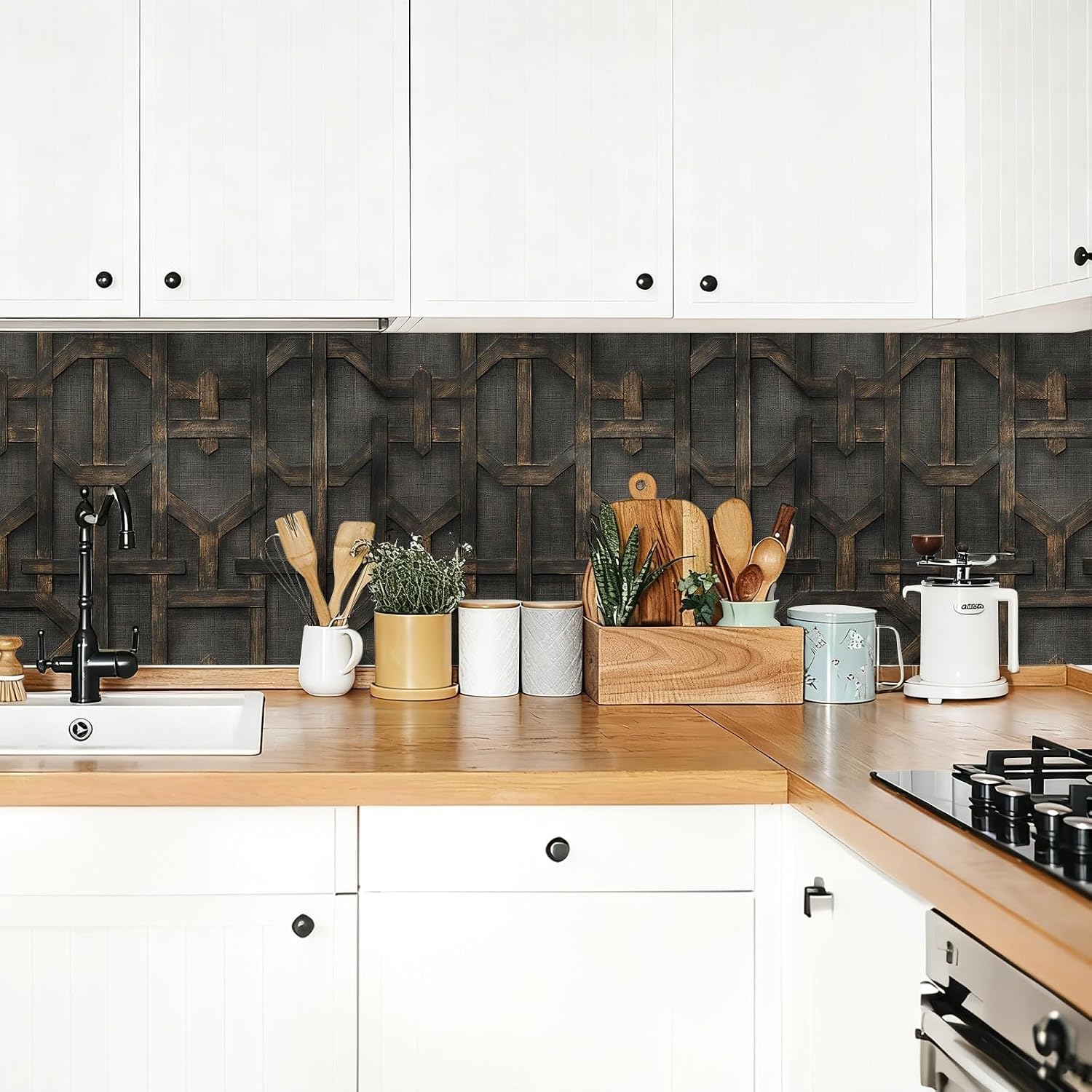 Abstract Wood Texture Wallpaper Self Adhesive Peel and Stick Black Brown Watercolor Whimsical Pattern Contact Paper Removable Waterproof for Bedroom Renter Friendly 17.71"x236.2"