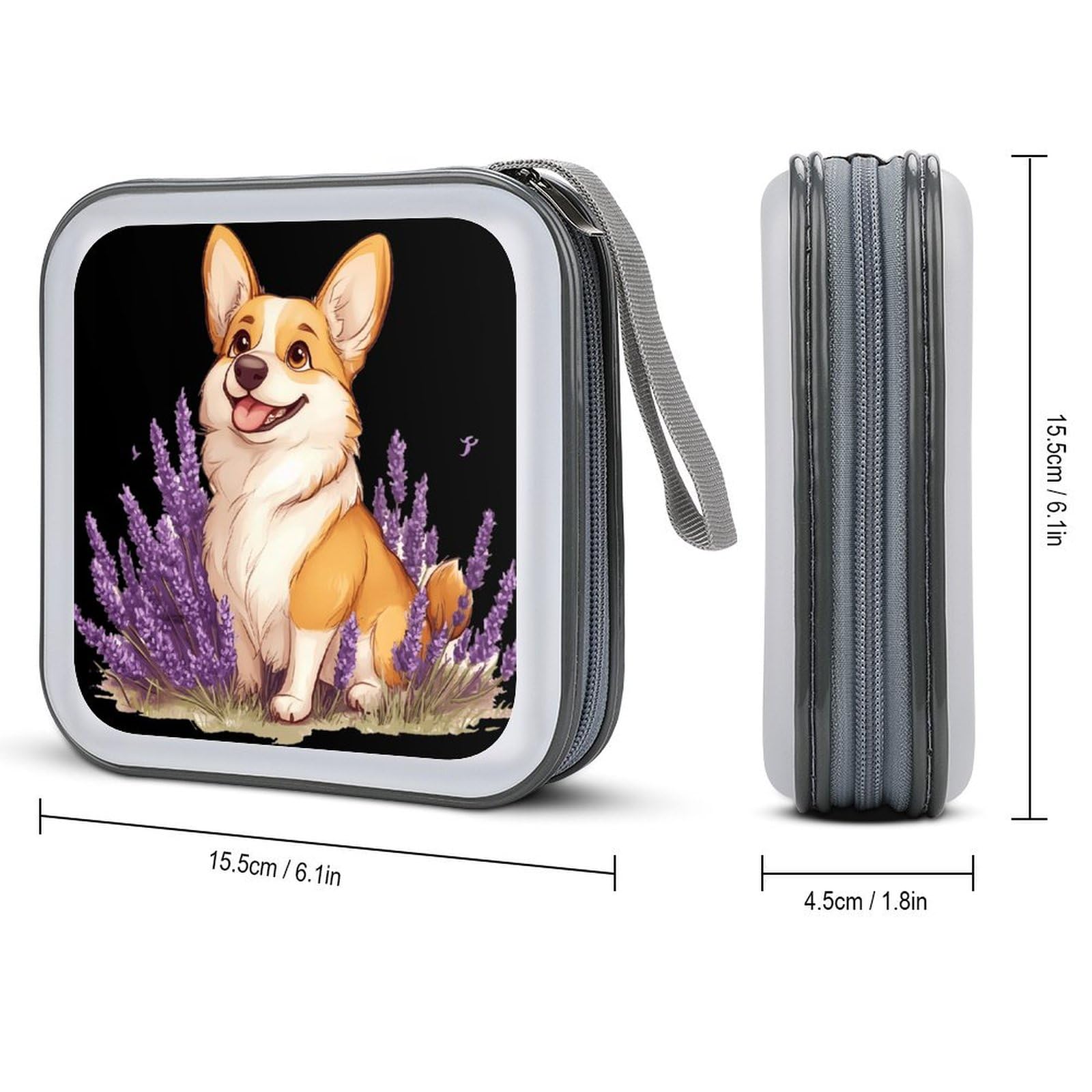 Purple Lavender Corgi CD Case Plastic DVD Case Holder Wallet Disc Storage Organizer for Car Travel