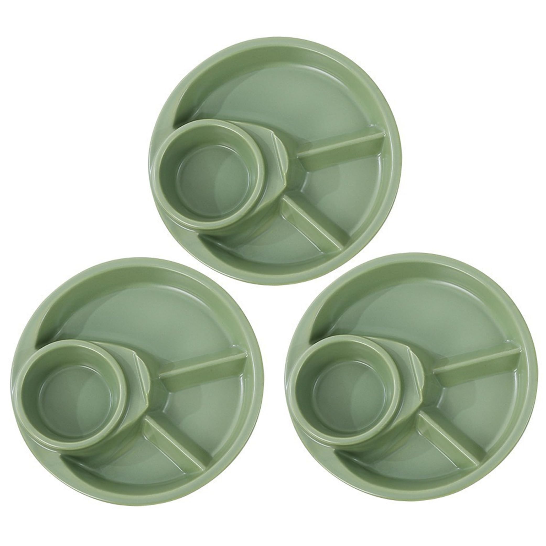 Tsawntd Portion Control Plates For Adults, 3-piece Divided Plates, Portion Control For Adults & Kids, Plastic Compartment, Green Kids with Sections Plastic Dinner Plate