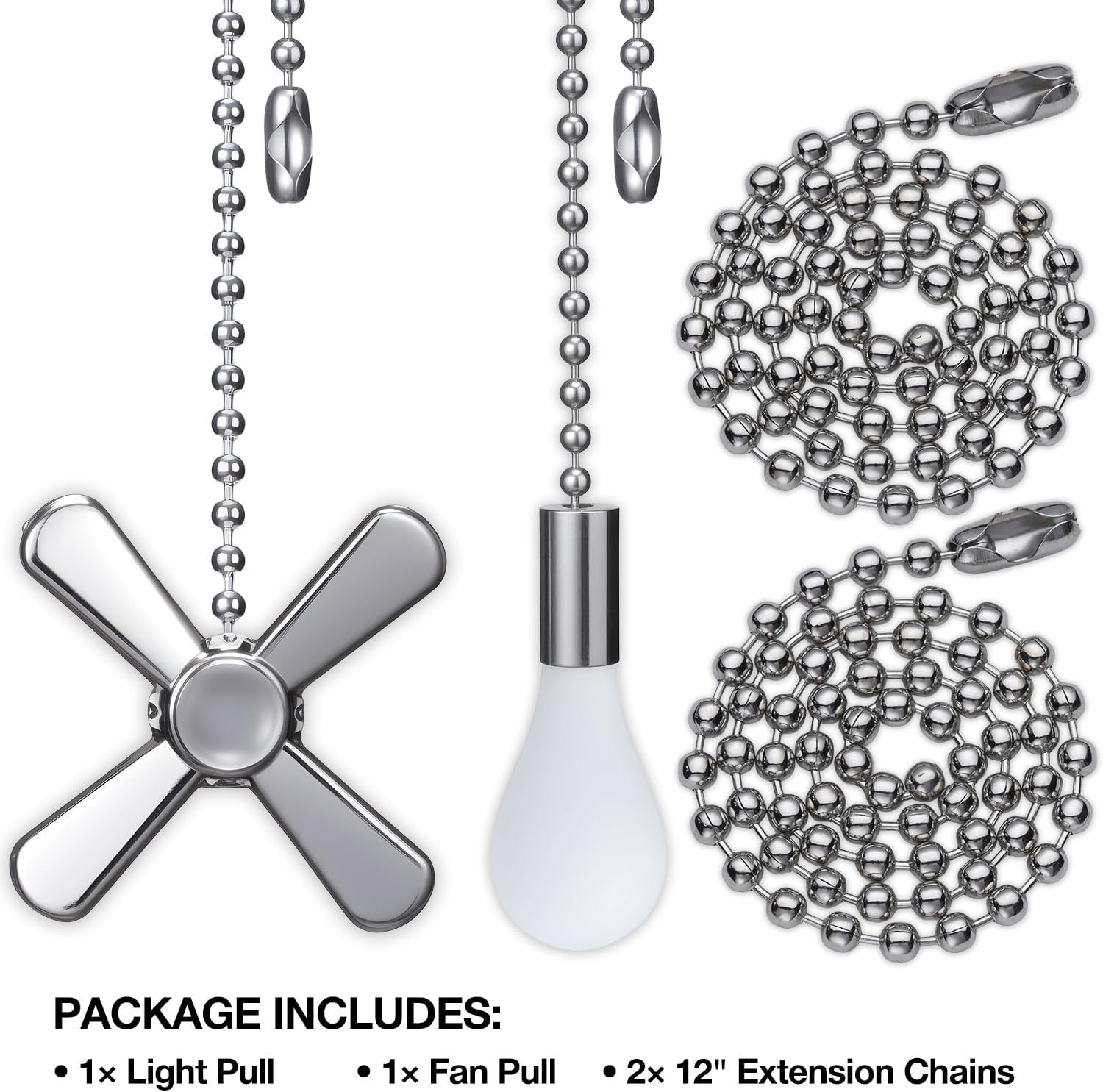 Ceiling Fan Pull Chain Extender, 24-inch Extra Long with Decorative Frosted Glass Bulb and Fan Cord, Fit All Standard 3mm Diameter Ceiling Fans and Light Fixtures Factory Pull