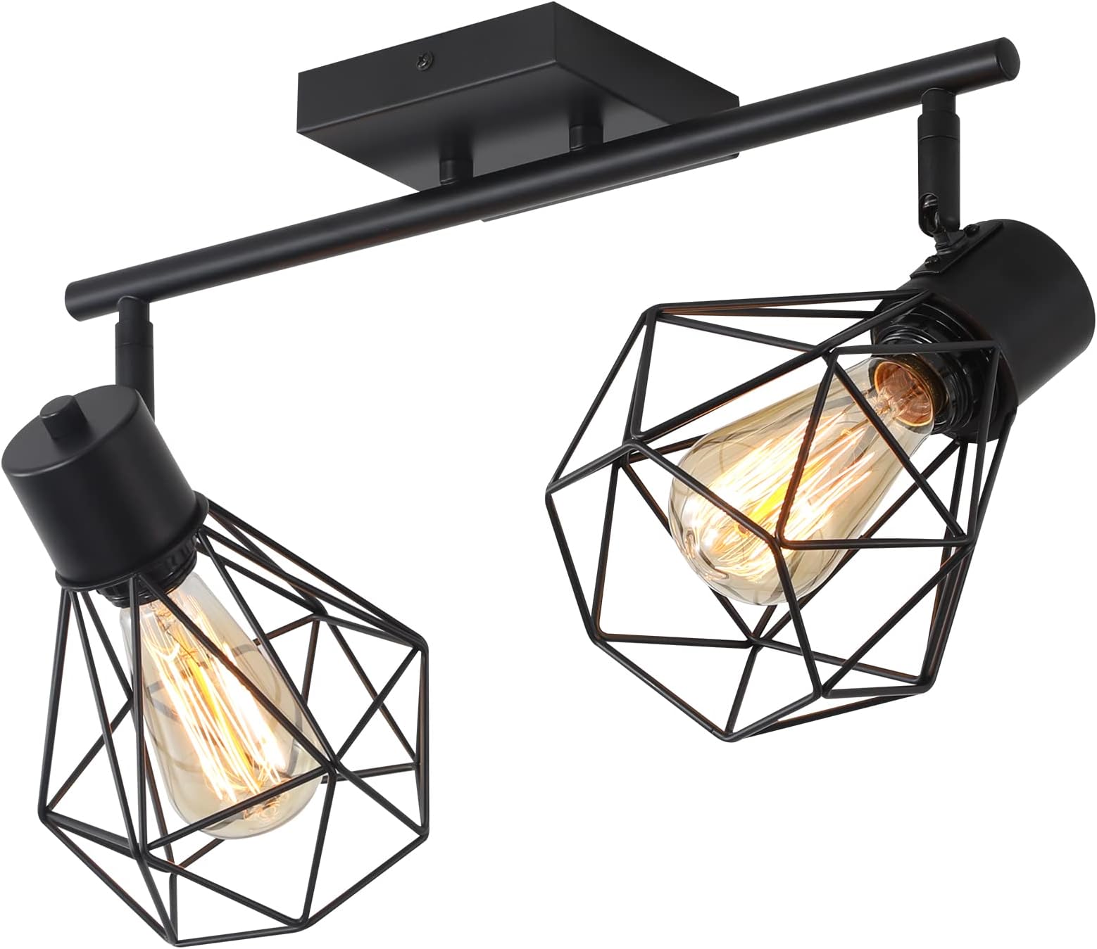 SEEBLEN Industrial 2 Light Track Lighting Kit, Black Flush Mount Ceiling Light, Adjustable 2 Head Ceiling Spotlight for Kitchen, Living Room, Hallway, Bathroom, Cabinet, Etc.