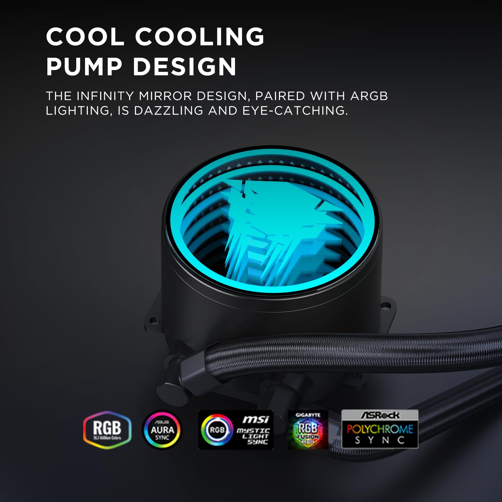 TZMRIT TK1 Coloured Light Aio Water Cooling CPU Cooler 800-1800RPM PWM Fan for LGA115X/1200/1700/1366/2011/2066, for FM2/FM2+/AM3+/AM4/AM5 (360BK)