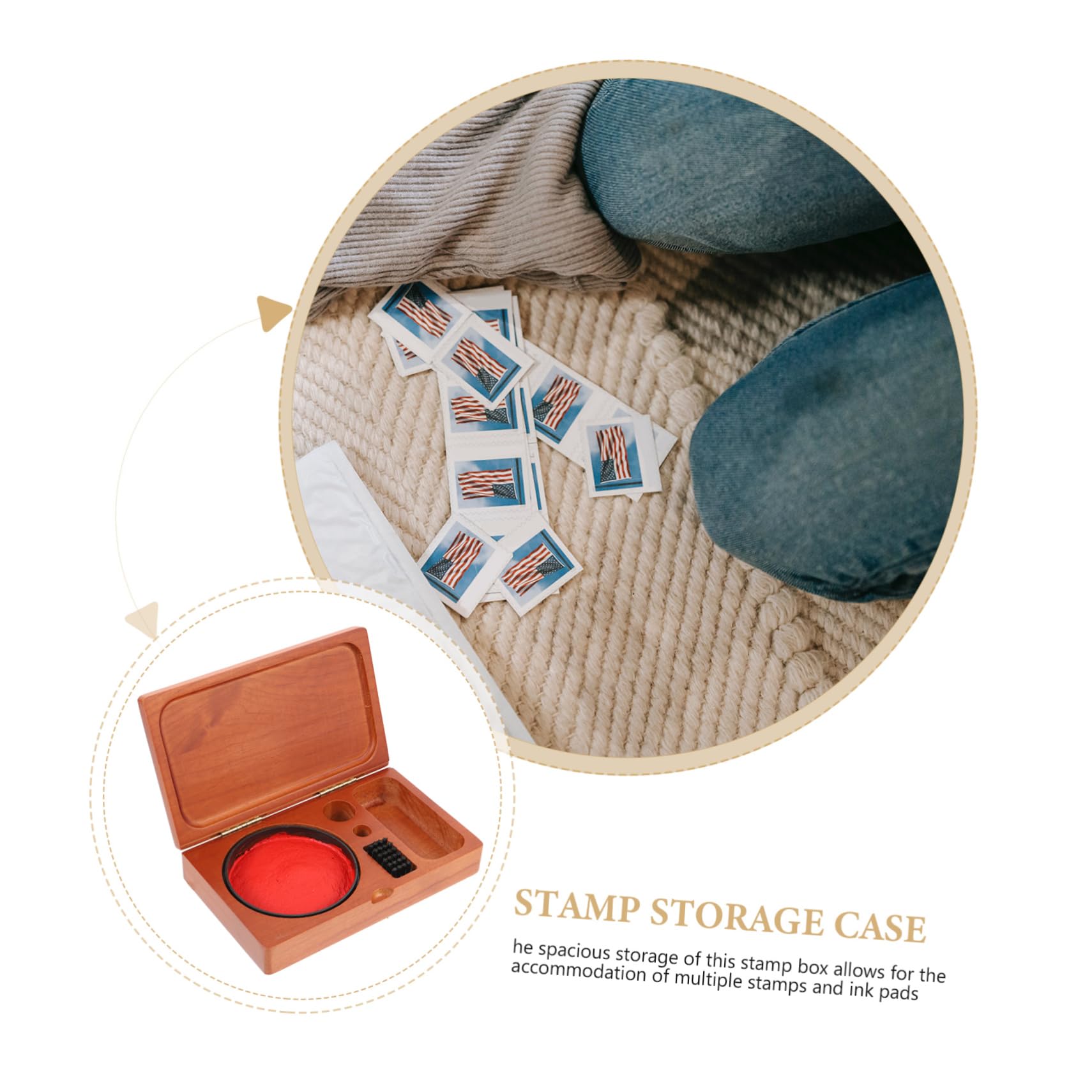 IWOWHERO Vintage Stamps Letter Stamps Crafting Ink Pad Storage Box Wooden Seal Box for Ink Paste Container