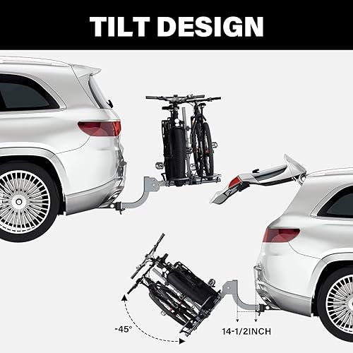 Miniatura 2 de WILDROAD Portabicicletas de enganche, soporte de bicicleta inclinable inteligente sin tambaleo, soporte plegable para 2 bicicletas para estándar,