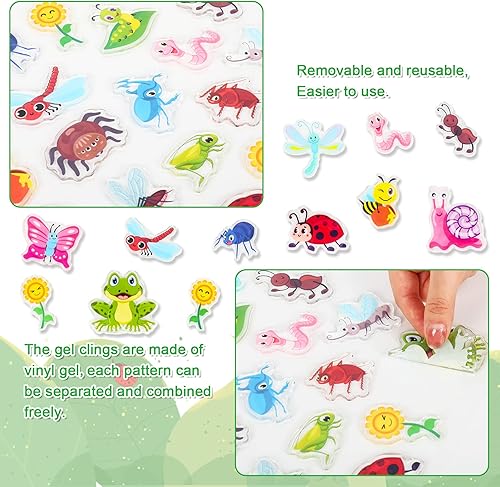 Miniatura 6 de Whaline 40 calcomanías de gel grueso para insectos y ventanas de insectos, calcomanías de gel para ventana de insectos, lindas calcomanías