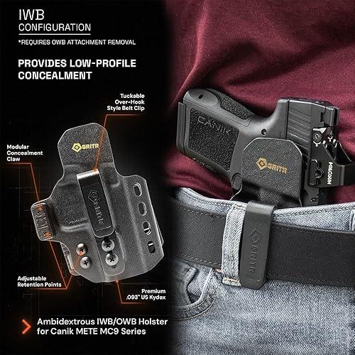 Miniatura 2 de GRITR Omni IWBOWB Kydex - Funda modular para Sig, Glock, Springfield, Walther, S&W, Canik y más, accesorio ambidiestro para pistola EDC con corte