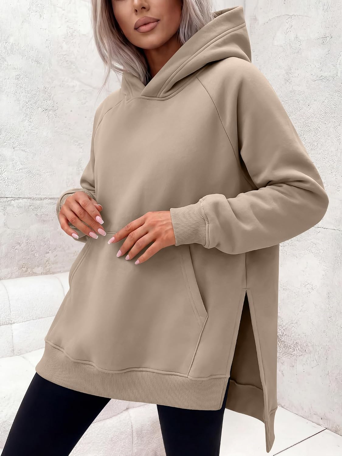 ANRABESS Womens Oversized Hoodies Long Sleeve Sweatshirt Shirts | Pullover Comfy Fleece Feel, Hoody Side Slit, Kangaroo Pocket, Fall Casual Wear, Y2K Teen Clothing, Winter Daily Warm