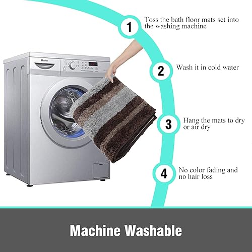 Miniatura 6 de Vaukki Juego de alfombras de baño de 3 piezas, antideslizante, de microfibra peluda, absorbente, lavable, tapete de pasillo para bañera (18 x 26