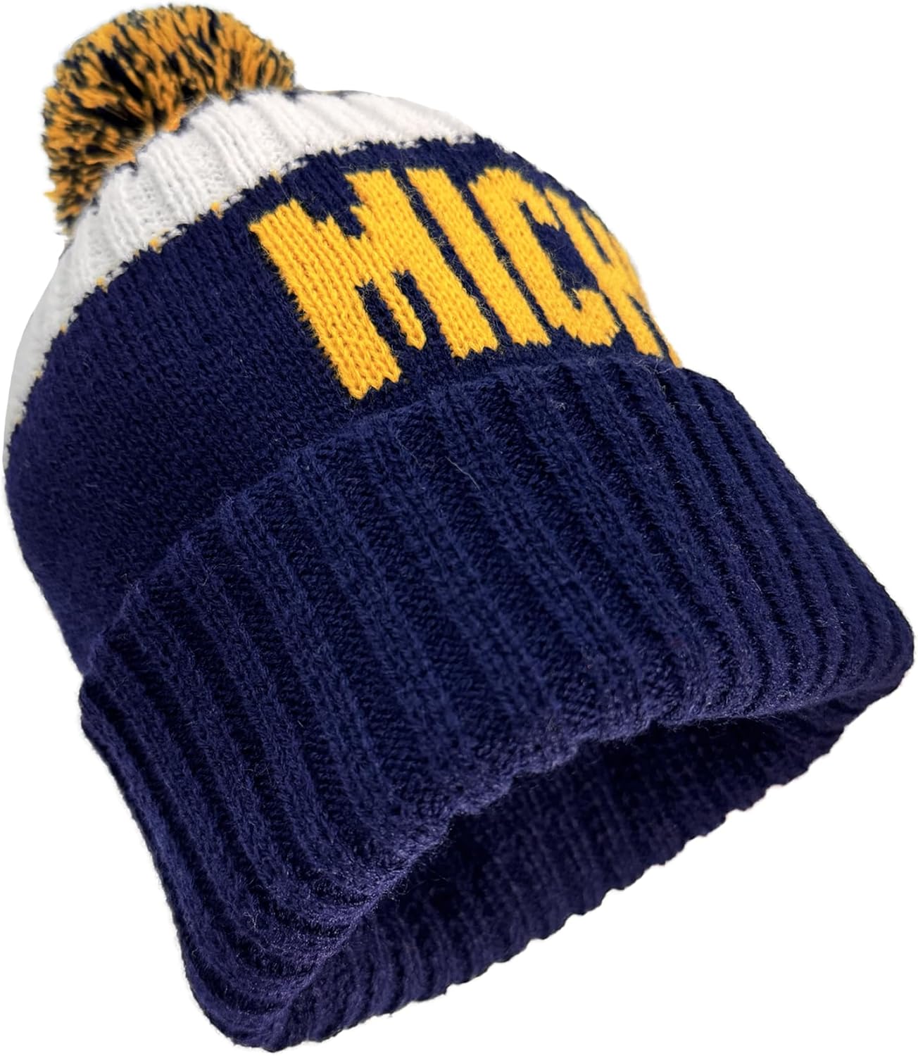 Beanie Knit Hat with Pom Winter Cuffed Cap Sport Fans Gift for Men Women - Image 2