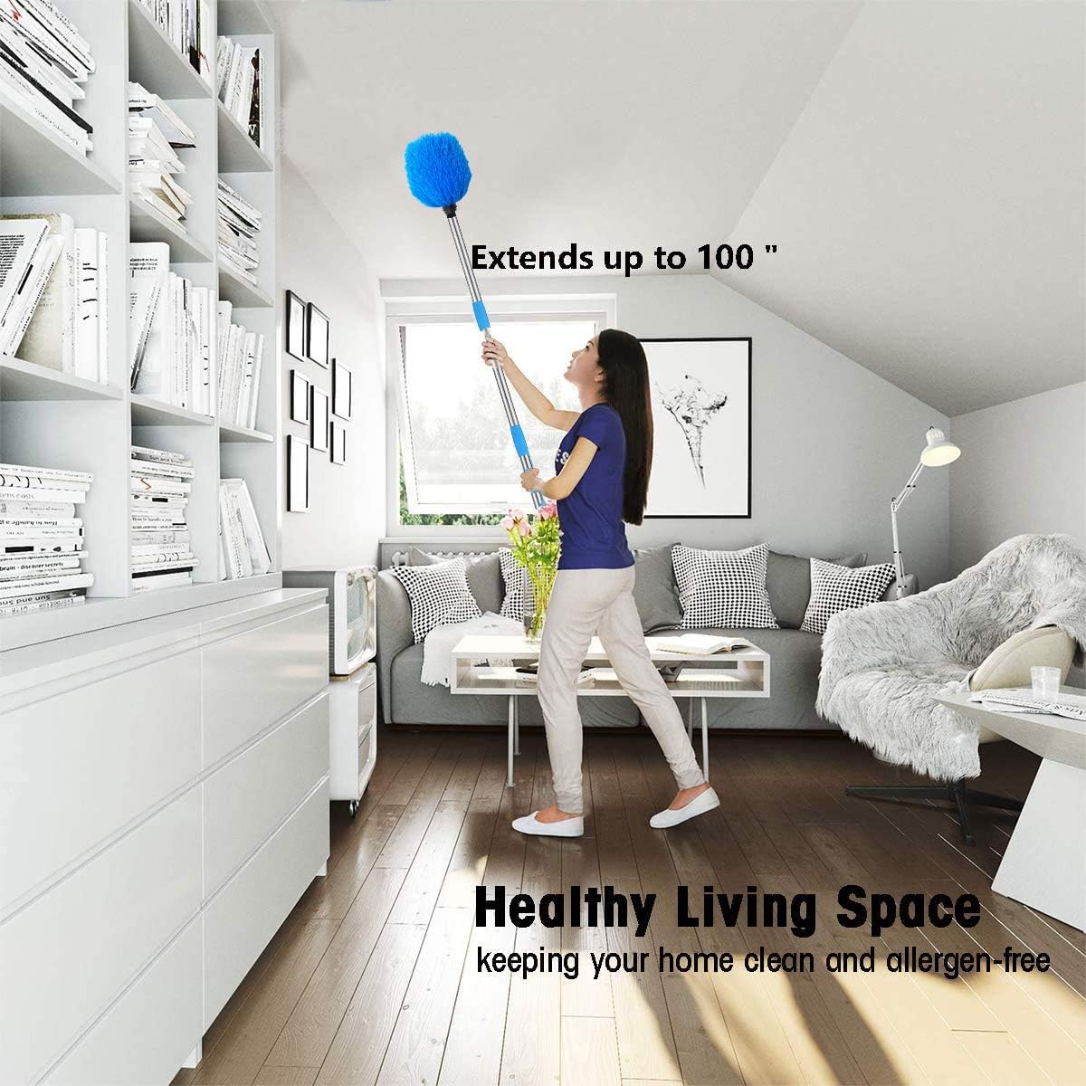 Suреr Sаlе 🛒 Cobweb Duster - Extension Pole Combo - 10 FT Lightweight Stainless Steel Pole - Cobweb Brush with Medium-Stiff Bristles for Outdoor Use and Hand-Packaged Indoor