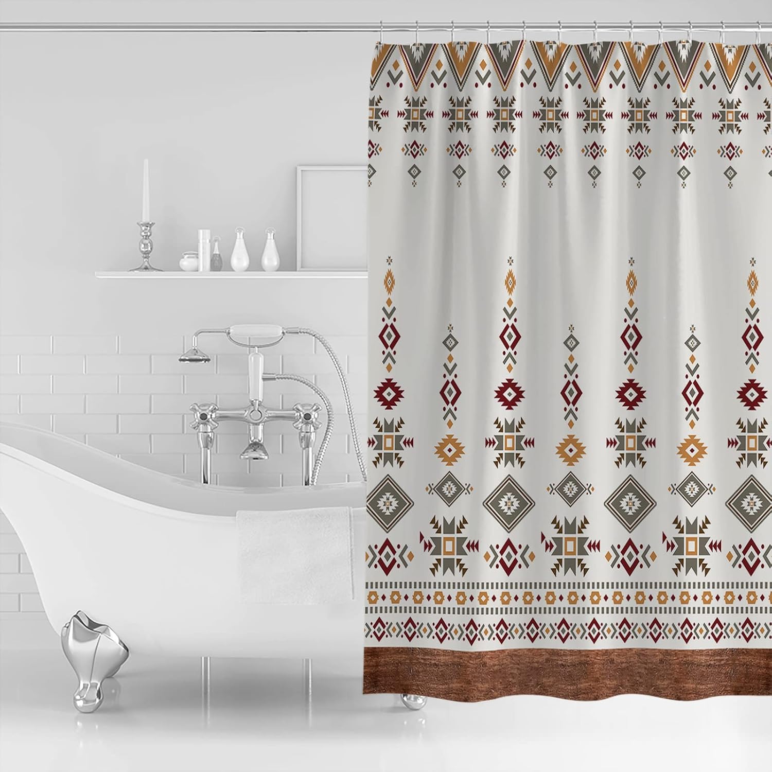 Southwest Geometric Shower Curtain, Stall Shower Curtains for Bathroom/Bathtub, Western Boho Beige Grey Retro Wooden Waterproof Fabric Shower Curtain Set with 12 Hooks, 60" x 72"
