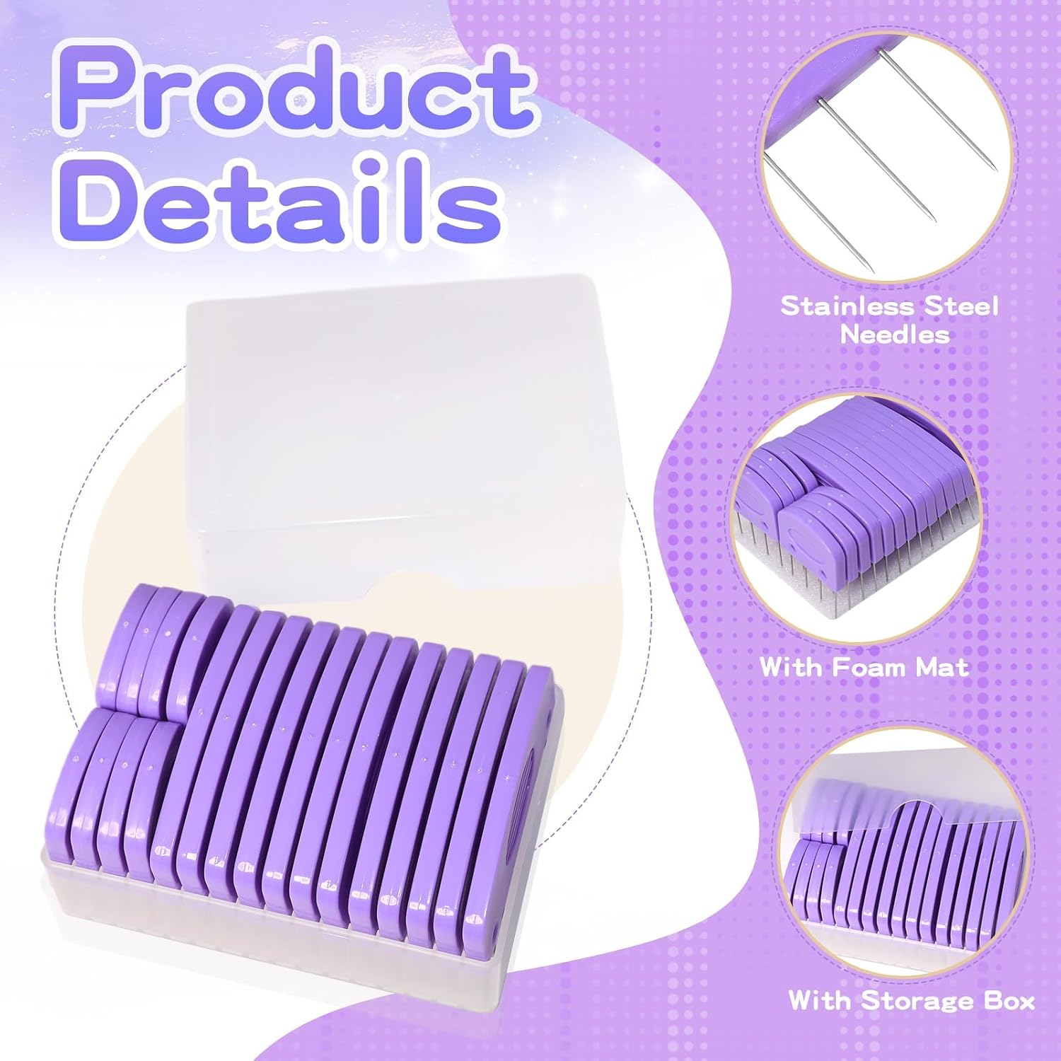 Hollima 20Pcs Knit Blockers Pins Kit, Purple Knit Blocking Combs Kit for Blocking Knitting Mats Crochet Projects Lace Needlework Sewing Tool Device