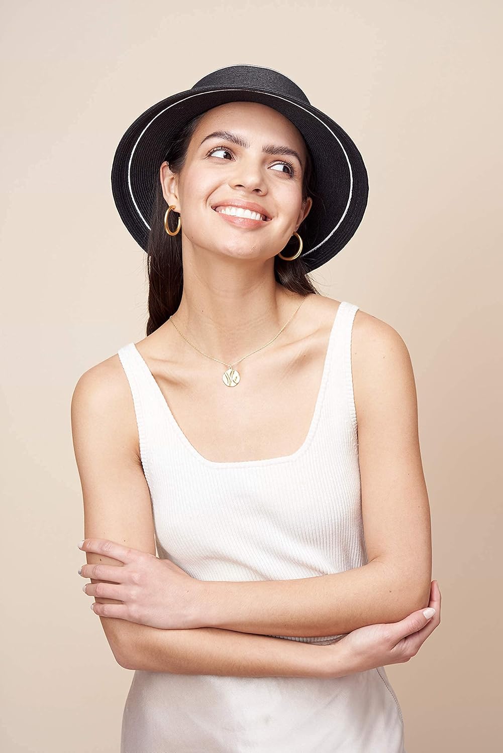 Pineapple&Star Bella Sun Beach Wide Brim Straw Hat Fine Braid UPF50+ for Women