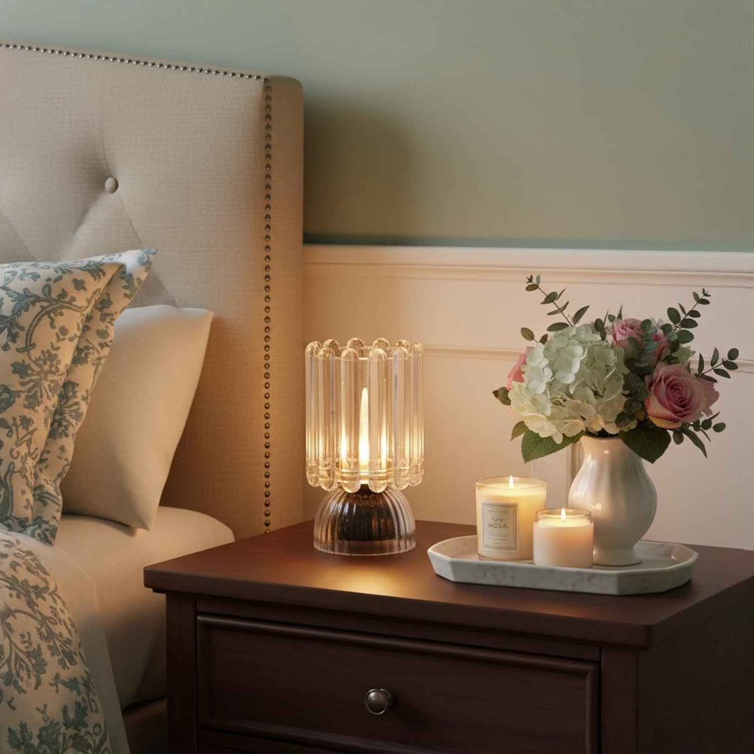 Battery Operated Lamp with Auto-Off Timer, Cordless Table Night Light for Bedroom & Entryway, Portable LED Lamp for Home, Outdoor, Camping No Battery Included (‎Wine Glass Design-White)