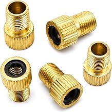 Presta to Schrader Valve Adapter 5 Pack Solid Brass Bike Valve Converter for Standard Bike Pumps, Air Pumps & Air Compressors, Includes Black Plastic Valve Caps