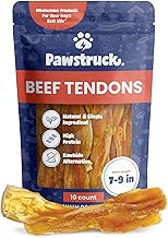 Pawstruck Natural 7-9” Beef Tendon Chew Sticks for Dogs – Premium Rawhide-Free, Single Ingredient, High Protein, Low Odor Dental Treat – 10 Count – Packaging May Vary