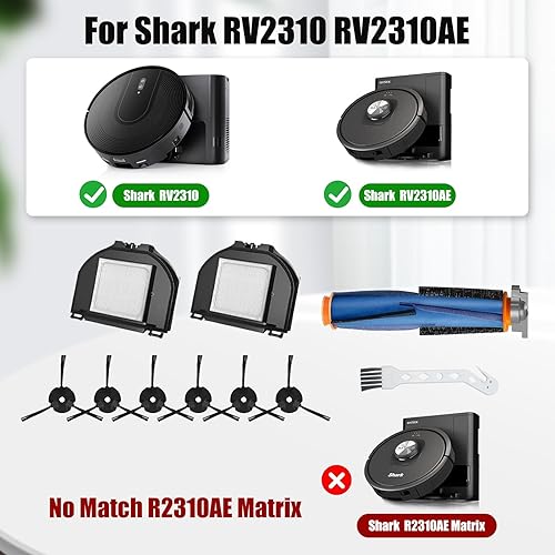 Miniatura 2 de Paquete de 10 piezas de repuesto para robot aspirador Shark RV2310 RV2310AE, 1 cepillo principal, 2 filtros HEPA, 6 cepillos laterales, 1 cepillo de