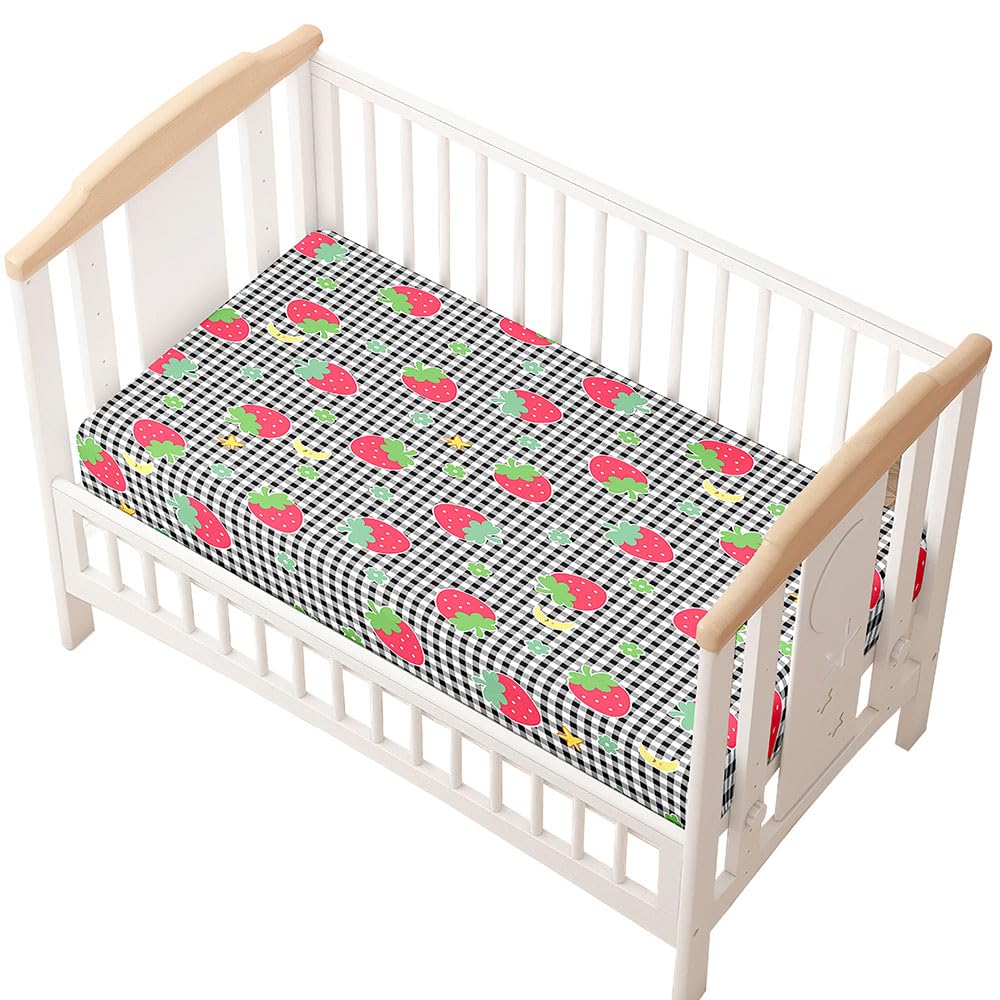 Odot Cot Bed Sheets, Strawberry Print Bedside Cribs Fitted Sheets, Baby Bed Sheets Microfiber Cot Bed Mattress Protector, Bassinet Sheets, Easy Care Soft and Dureable (80x160 cm,Moon)