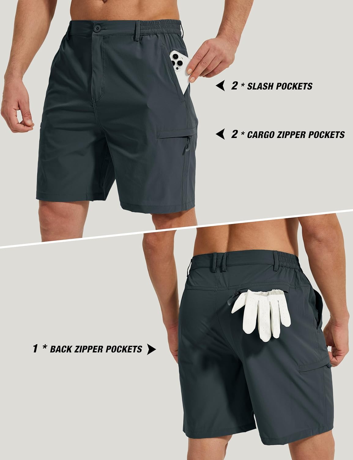 MOURCE Mens Hiking Shorts 9" - Lightweight Quick Dry Cargo Shorts for Men with 5 Pockets for Summer Golf Travel Camping