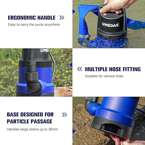 Miniatura 7 de MEDAS 1HP 3434 GPH Bomba de Sumidero Sumergible Bomba de Agua LimpiaSucia Bomba Utilitaria Portátil con Cable de 16.4 pies para Piscina Jardín