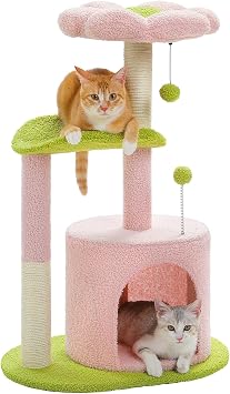 PETEPELA Small Cat Tree 84cm Modern Scratching Post for Small to Medium Size Cats Cat Tree with Plush Cave Bobble Ball Sisal Rope Scratching Post Pink