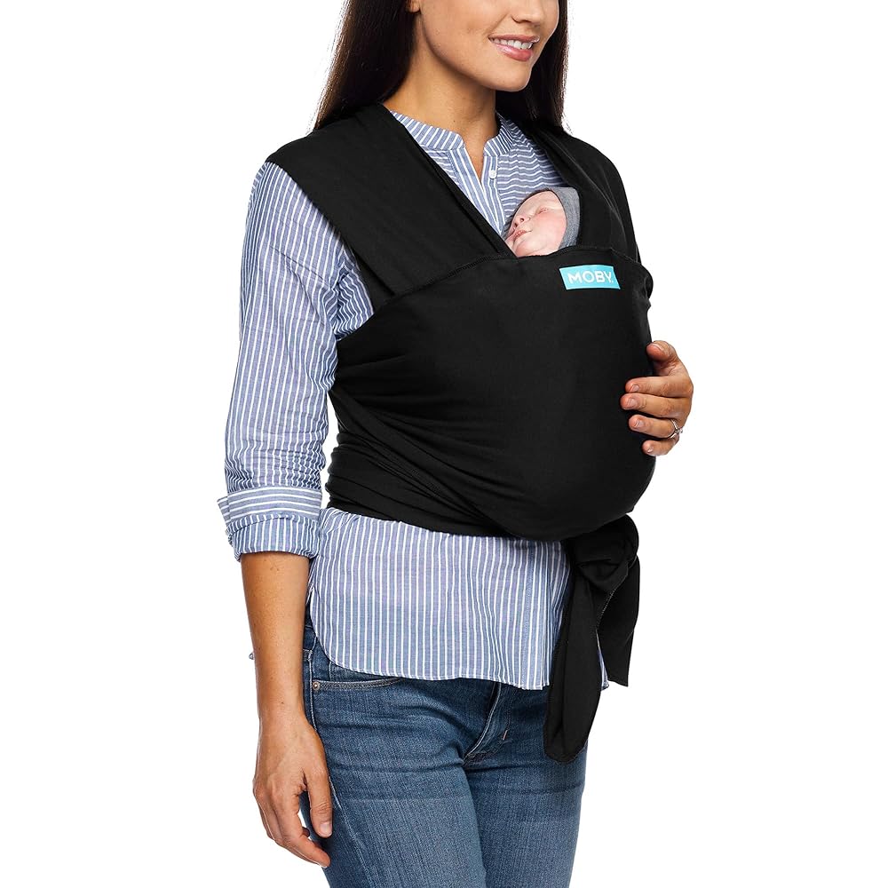 Moby Baby Wrap Carrier Evolution for Newborns to Toddlers (8-33lbs), Infant Sling Carrier, Lightweight & Hands Free Design, Adjustable for All Body Types, Baby Registry Gift (Black)