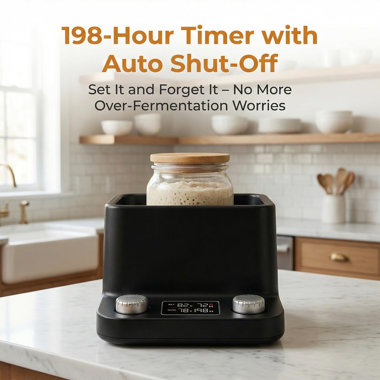 Podgrzewacz do kwasu chlebowego, równomierne nagrzewanie, 70°F-104°F, timer 198 h | Łaźnia wodna Sourdough podgrzewacz startowy do pieczenia chleba, jogurtu i kombuchy