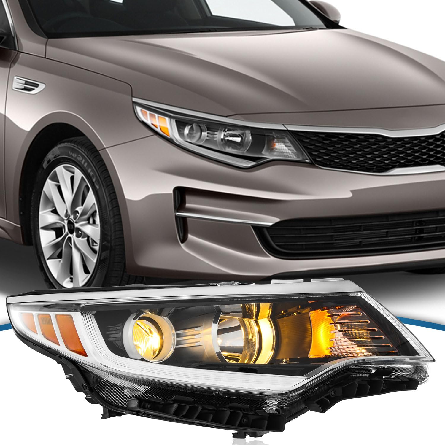 TTUN AUTO Compatible with 2016-2018 Kia Optima Headlight Halogen&Projector Type without Daytime Running Lamp(Passenger Side)