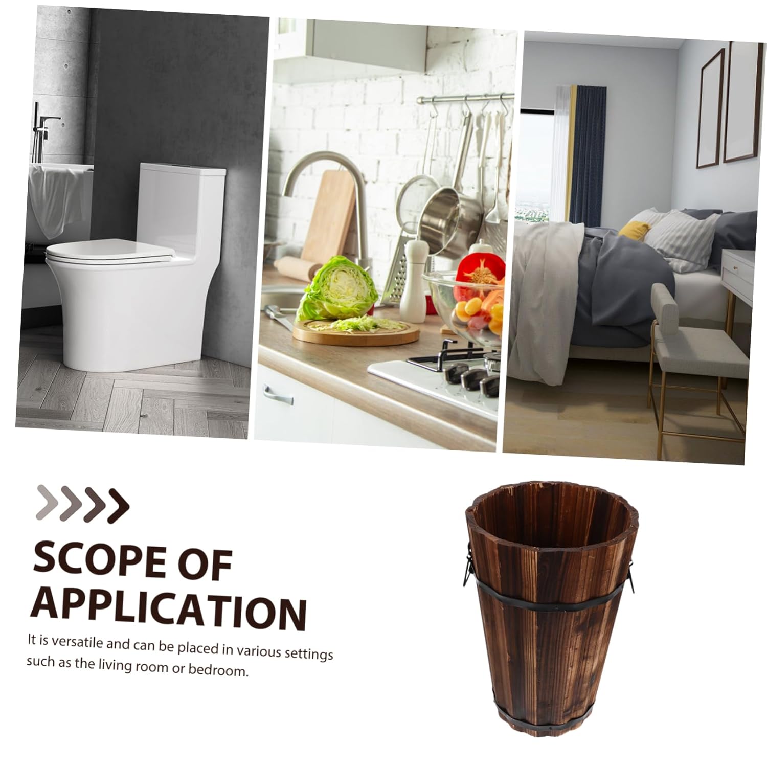 Alipis Wooden Trash Can for Bathroom and Home Office Stylish Round Waste Basket with Handle Natural Storage Bin for Easy Waste Disposal and Organization