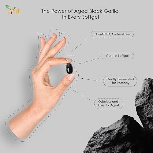 Miniatura 4 de Ved GarliNura, 90 cápsulas blandas, suplemento de ajo negro fermentado e inodoro con flor de lavanda, hoja de romero, hoja de té verde, ALA,