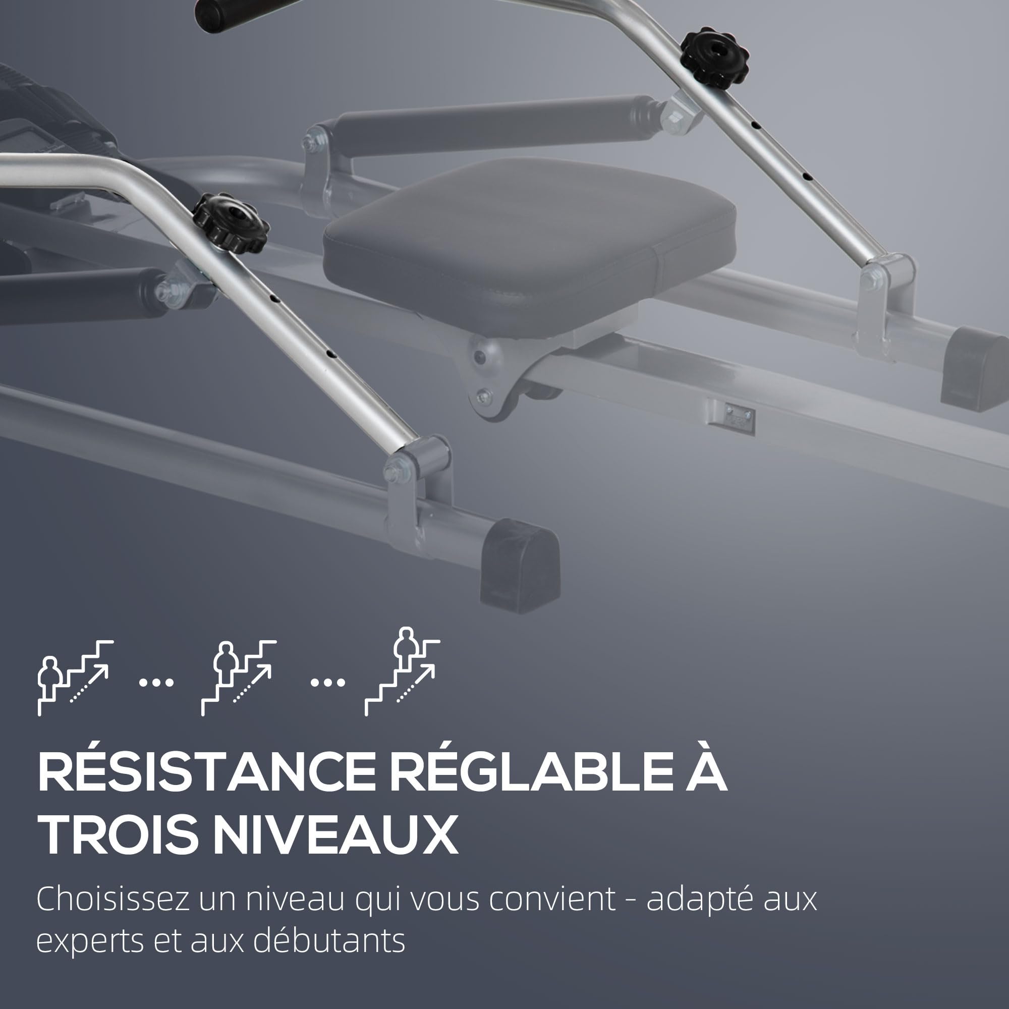 HOMCOM Rameur d'appartement Pliable - Collaboration Aosom.FR x FFHandball - 3 Niveaux de résistance écran LCD Multifonction - Acier ABS Noir Gris