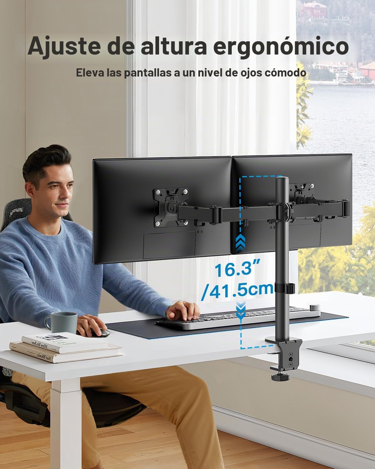 HUANUO Soporte para Dos monitores para Pantallas de 13 a 32 Pulgadas, Soporte para Monitor, Altura Ajustable, inclinación, Giro, rotación, Brazo para Dos monitores, VESA 75/100