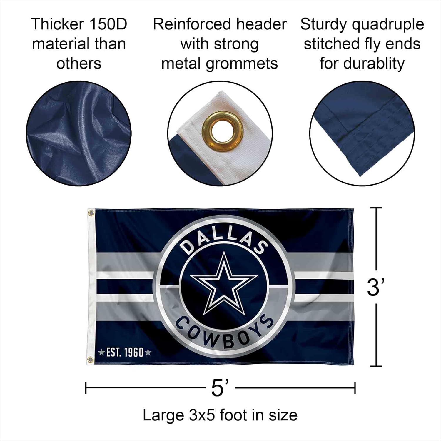 Dallas Cowboys Patch Logo Flag Pole and Bracket Mount Kit - Image 3