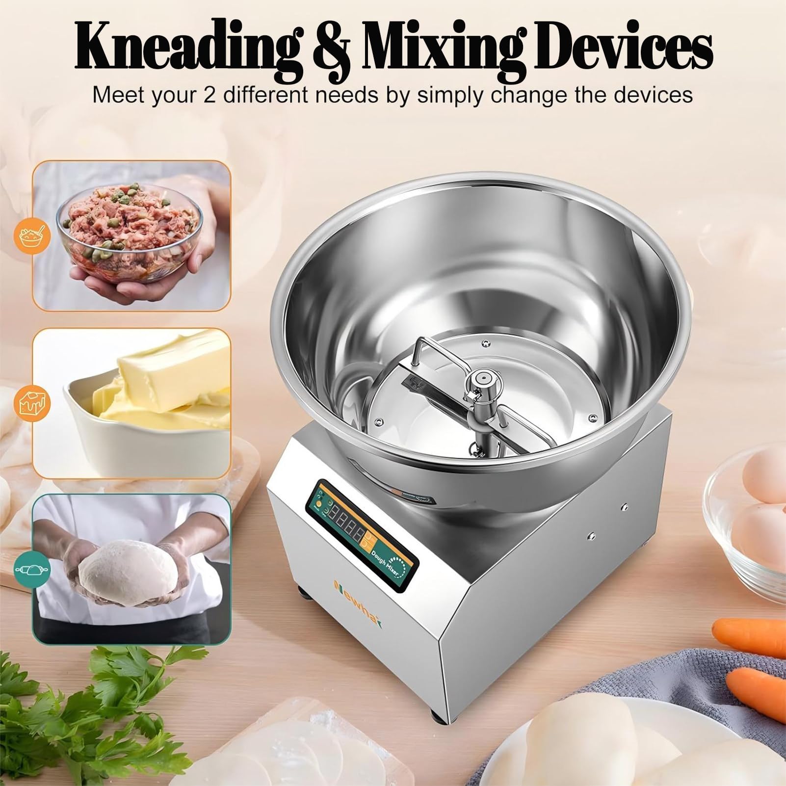 Impastatrice Elettrica, Impastatrice A Spirale Professionale da 5 kg/8 kg, con Ciotola in Acciaio Inox, per Pizza E Impasto del Pane per Panetterie, Ristoranti E Pizzerie 5L-Heatedtype
