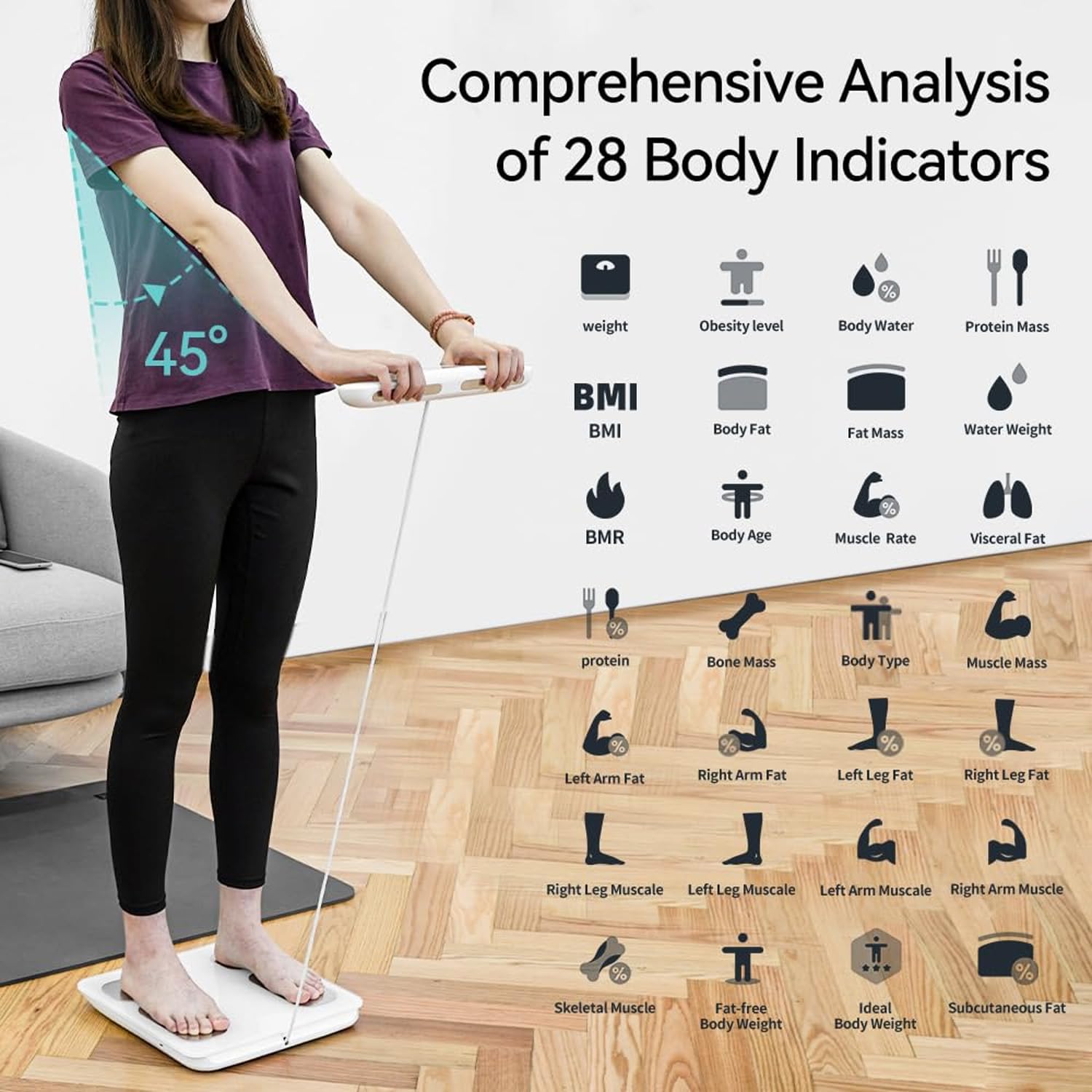 Behnke Bilancia intelligente, 8 elettrodi - massa muscolare del grasso corporeo BMI, analizzatore di composizione corporea ad alta precisione con misurazione di BMR, muscoli e grasso - ampio display
