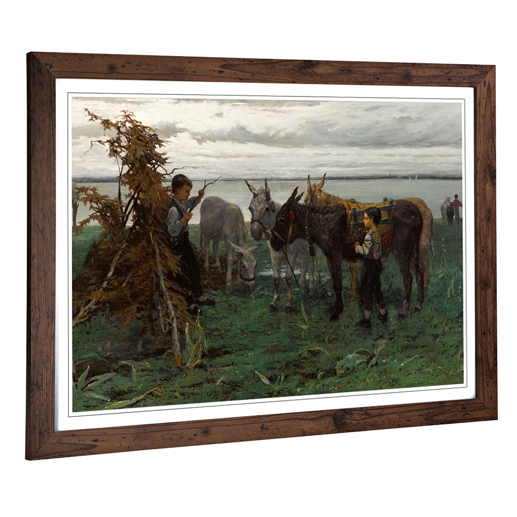 Big Box Art Framed Print of Willem Maris Boys Herding Donkeys Design | Wall Art Picture | Home Decor for Kitchen, Living Room, Bedroom, Hallway, Walnut, A2 / 24.5x18 Inch / 62x45cm