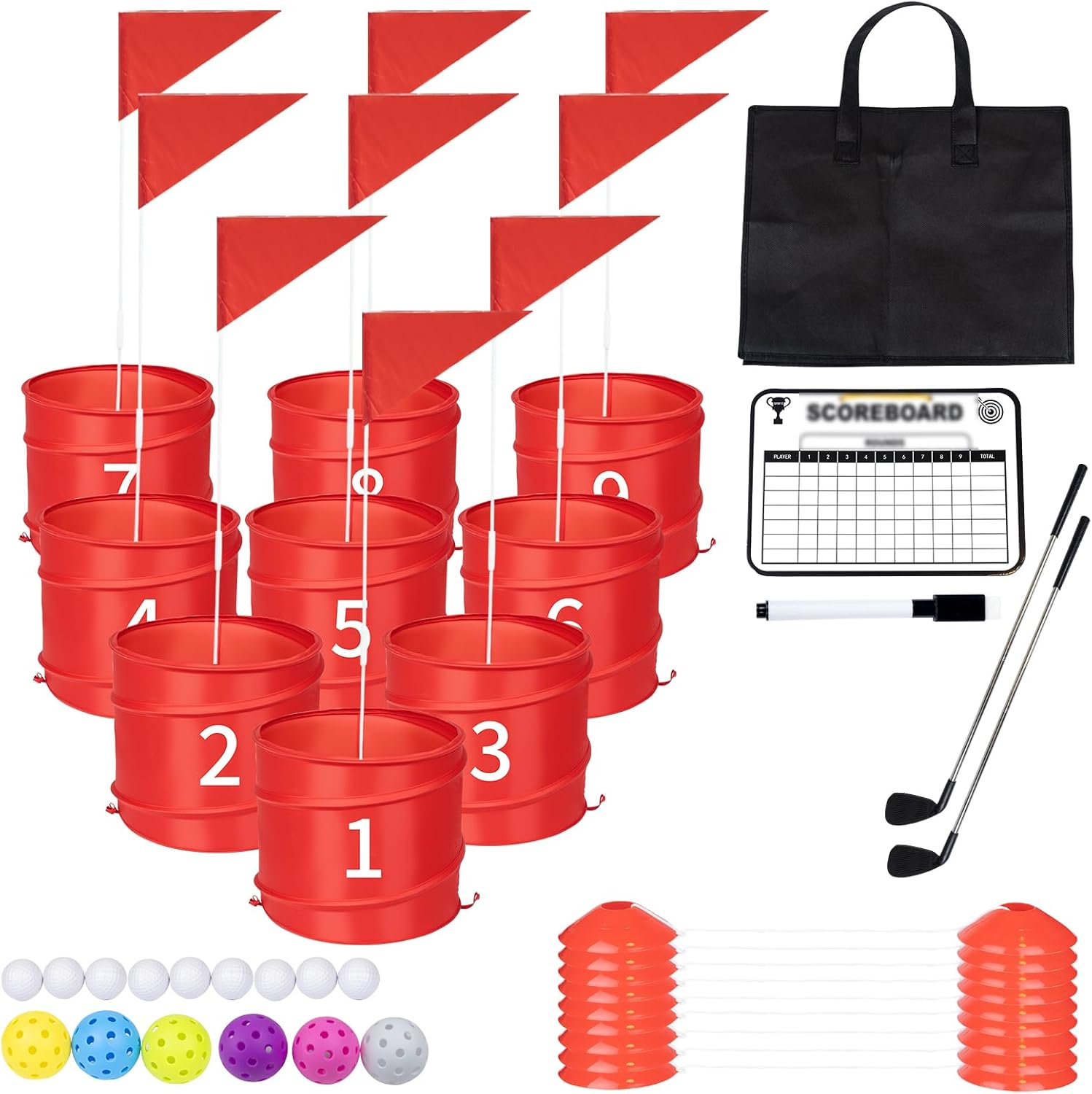 WodGod 9Pcs Holes-Outdoor Backyard Golf Game Set,Outdoor Yard Golf Chipping Game with 2 Clubs,Ball and Flag,Fun for All Crowd, Perfect for Beach,Park,Lawn and Camping