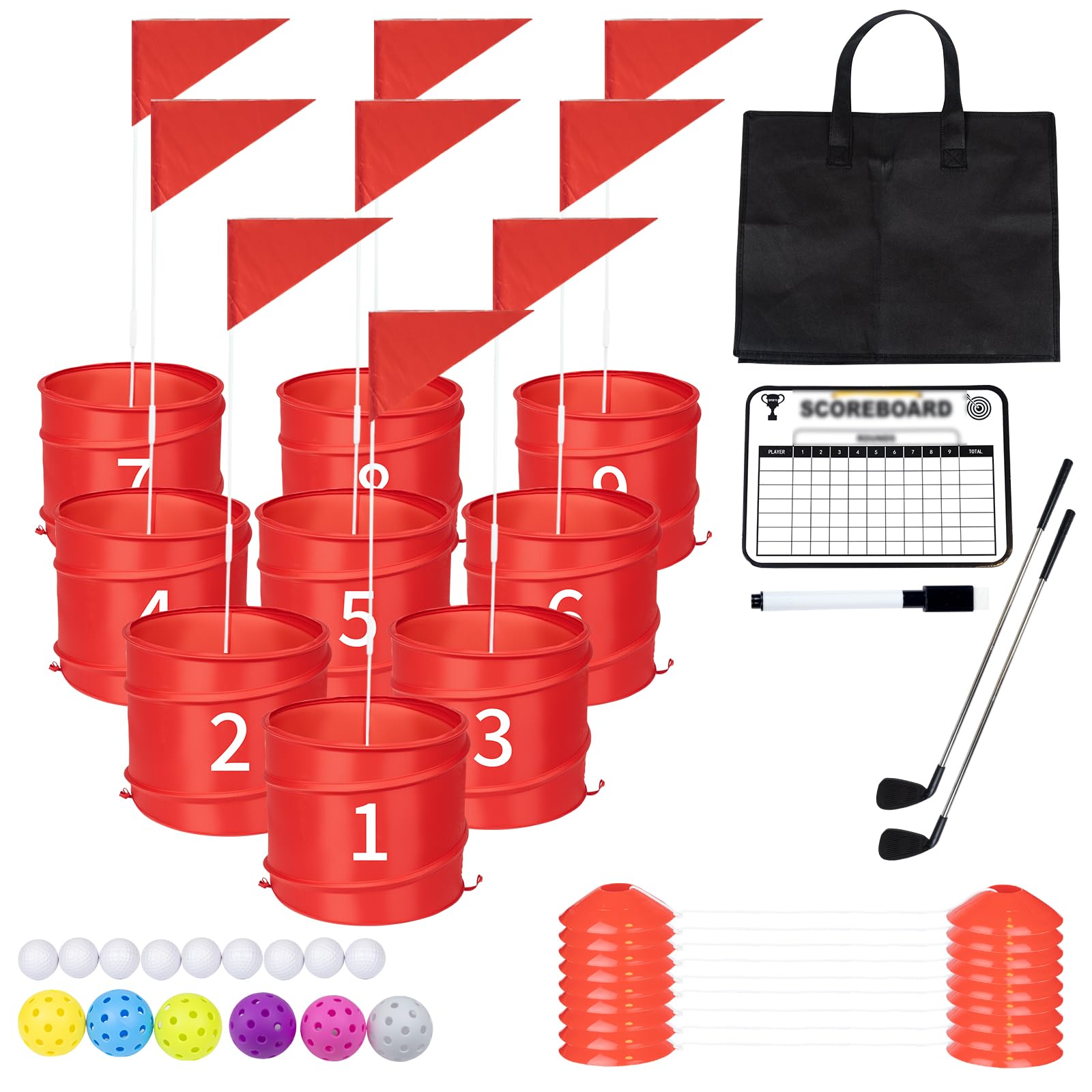 WodGod 9Pcs Holes-Outdoor Backyard Golf Game Set,Outdoor Yard Golf Chipping Game with 2 Clubs,Ball and Flag,Fun for All Crowd, Perfect for Beach,Park,Lawn and Camping