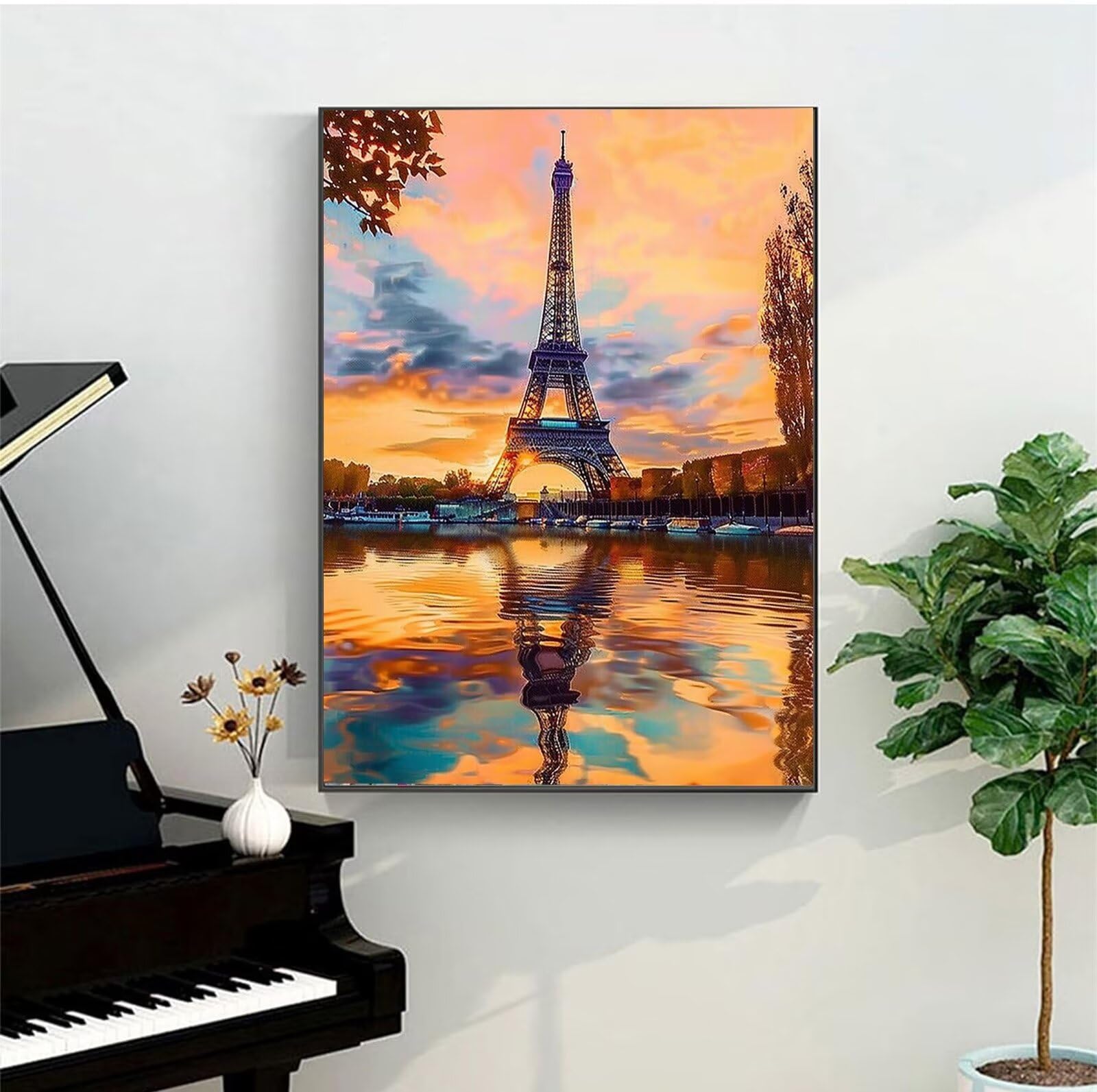 Malen Nach Zahlen Kinder Erwachsene Anfänger, Eiffelturm Malen Nach Zahlen ab 9 10 11 Jahre Mädchen und Junge, Malen Nach Zahlen Sonnenuntergang 2 Pinsel und Acrylfarben 60x80cm (mit Rahmen)