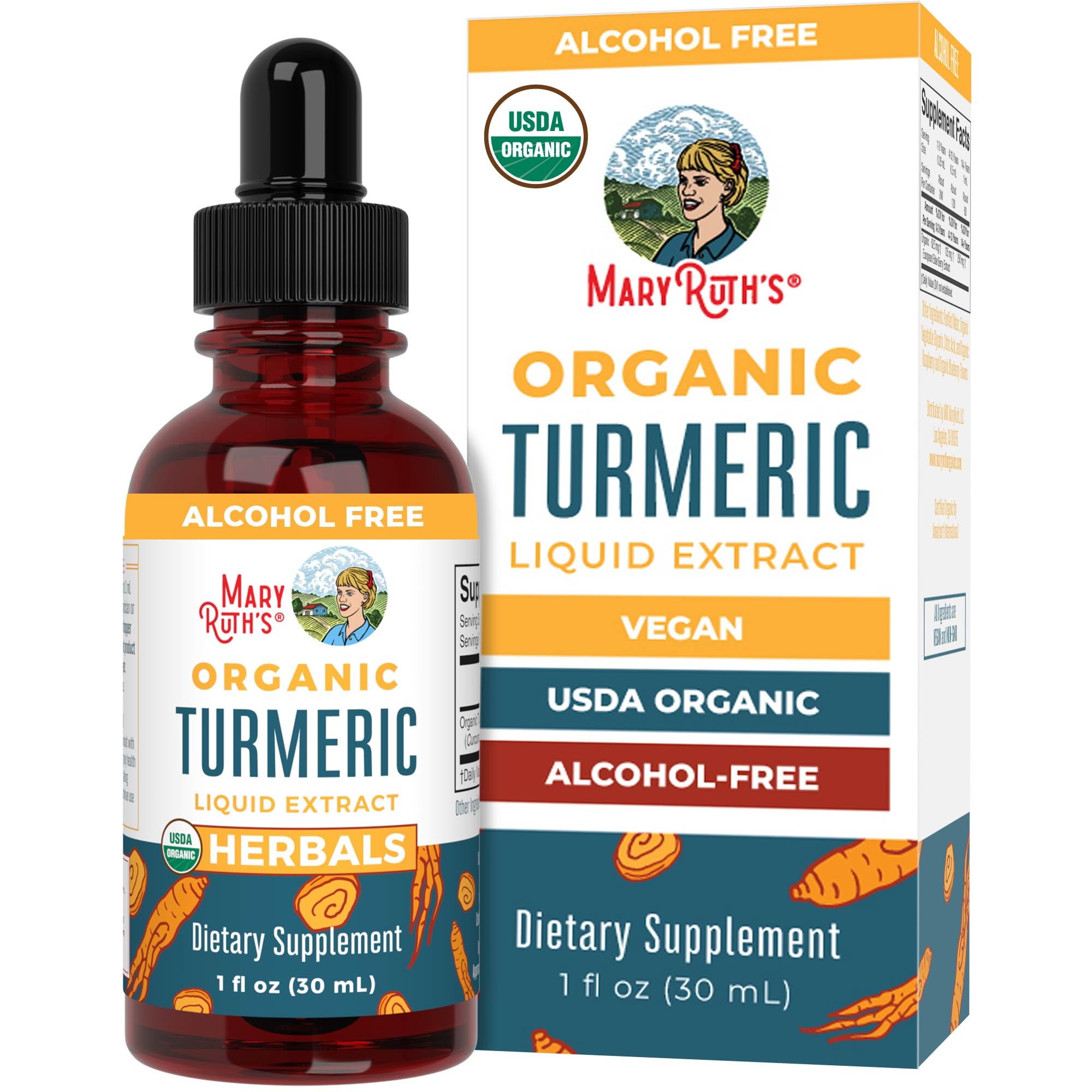 MaryRuth Organics Turmeric Curcumin Liquid Drops by | Sugar Free | USDA | Turmeric Supplement | Joint Support Supplement | Liver Support | Non-GMO | Gluten Free | Vegan | 1 Fl Oz