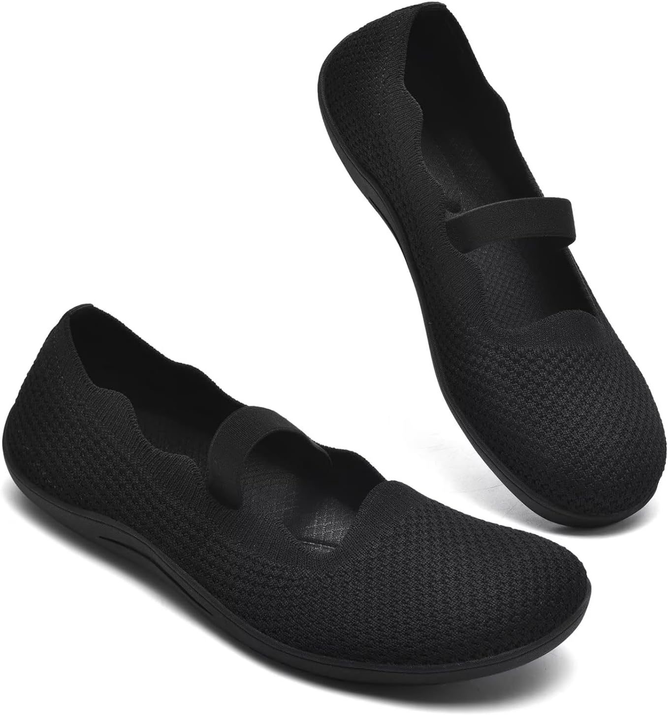 Women's Wide Toe Box Flats Knit Mary Jane Ballet Flats Wide Width Walking Dressy Shoes with Arch Support Comfortable - Image 5