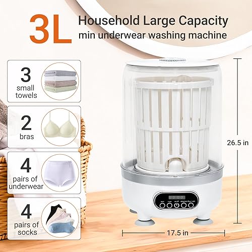 Miniatura 2 de Mini lavadora portátil de 3 litros, mini lavadora recargable inalámbrica 3 en 1 para ropa interior, sujetadores, calcetines y ropa de bebé, mini