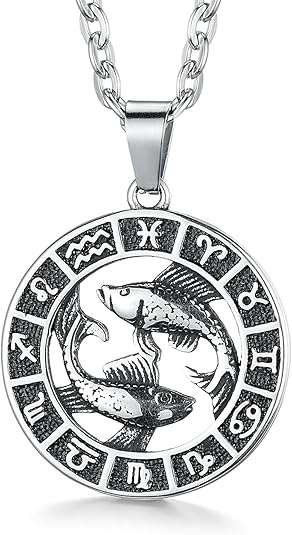 Zodiac Sign Pendant Necklaces for Women Men Stainless Steels Leo Constellation Horoscope Medallion Retro Celestial Astrology Jewelry