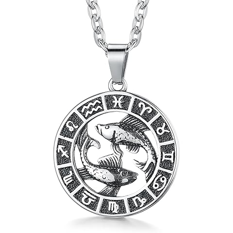 Zodiac Sign Pendant Necklaces for Women Men Stainless Steels Leo Constellation Horo...