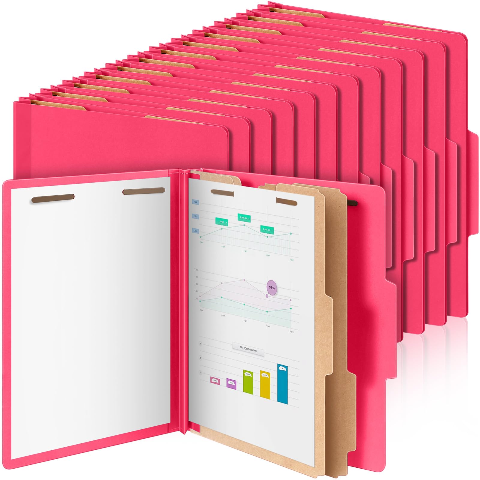 AmazingSpark 100 Pcs 2 Divider Classification Folders Bulk, Rose Pink