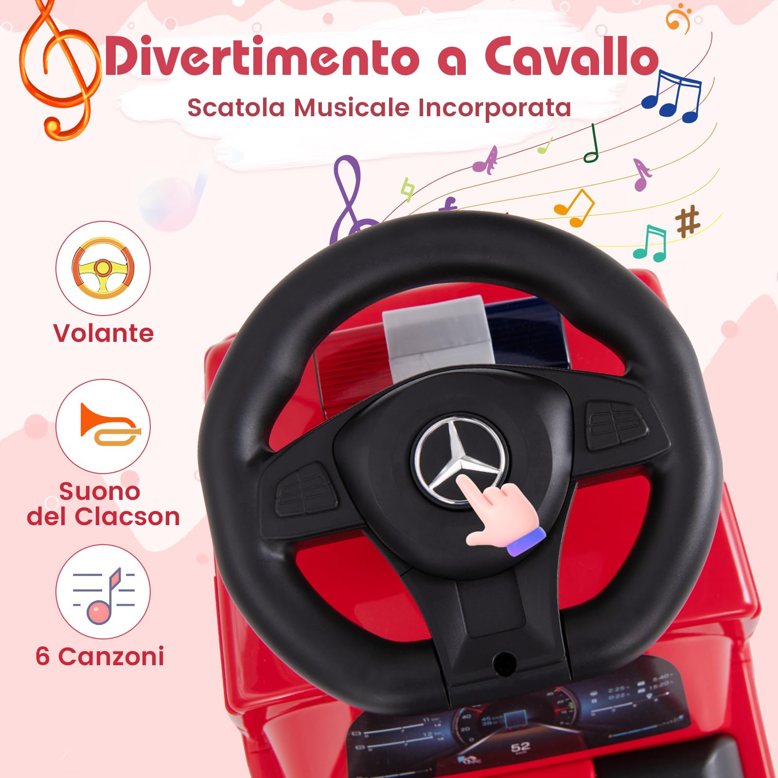 COSTWAY Camion dei Pompieri per Bambini, Macchinina Cavalcabile con Musica e Clacson, con Spazio di Stoccaggio Nascosto e Volante, Regalo per Bambini 2-6 Anni