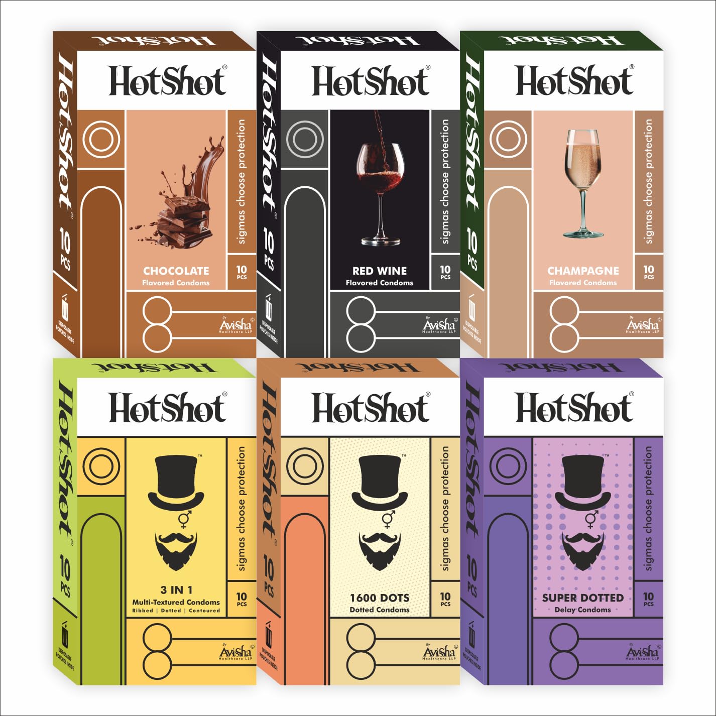 HOTSHOT Dotted Condoms Combo Pack - 1600 Dots With Chocolate, Red Wine And Champagne Flavours (Set Of 6, 60 Units)-image-43