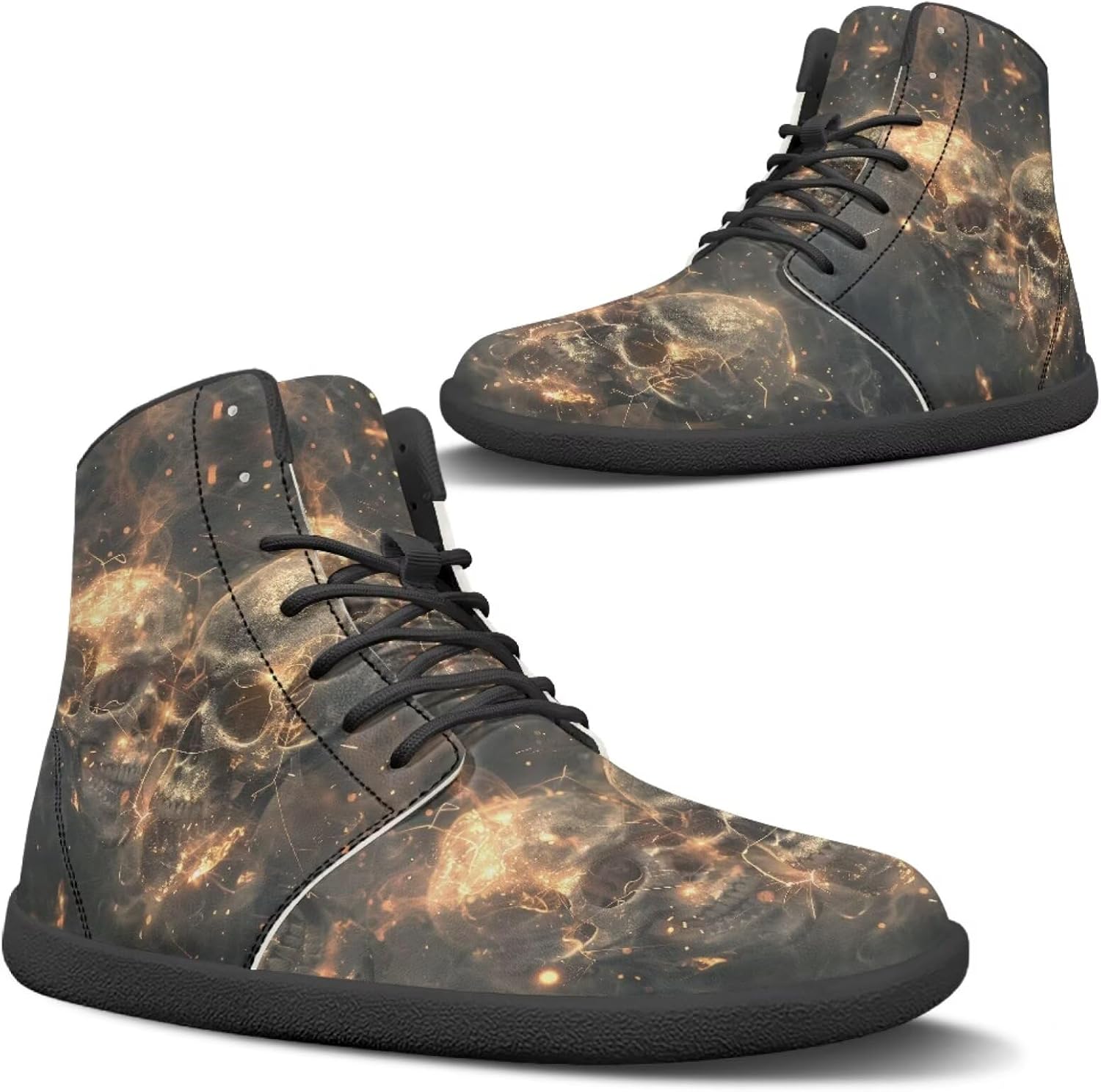 Binienty Men Women High Top Barefoot Shoes Lace Up PU Leather Sneaker Anti Slip