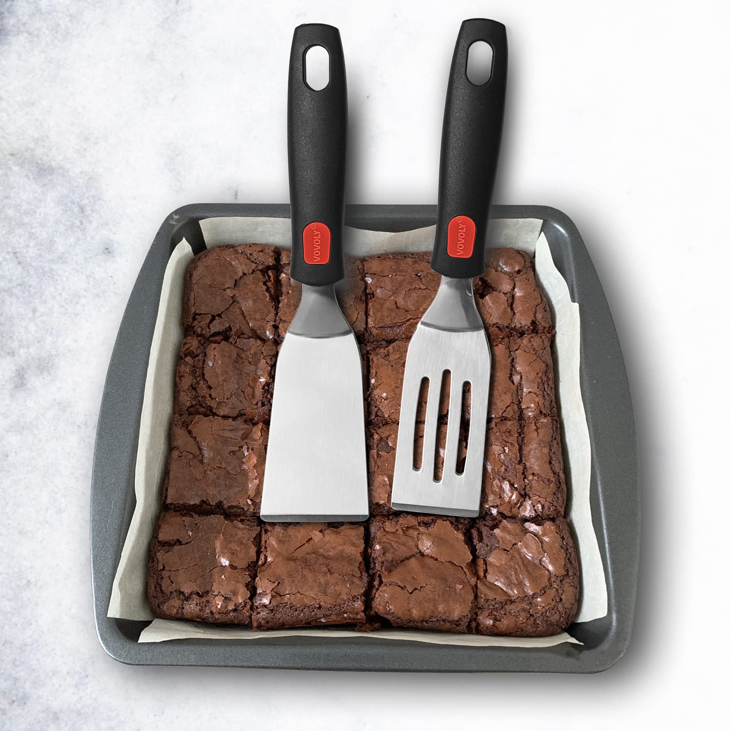 Juego de espátulas profesionales de acero inoxidable para servir, voltear o cocinar, ideal para brownies, tiramisú, pasteles, lasaña o galletas, etc.